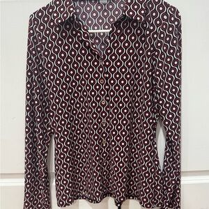 Tommy Hilfiger Red and White Geometric Button Down Shirt